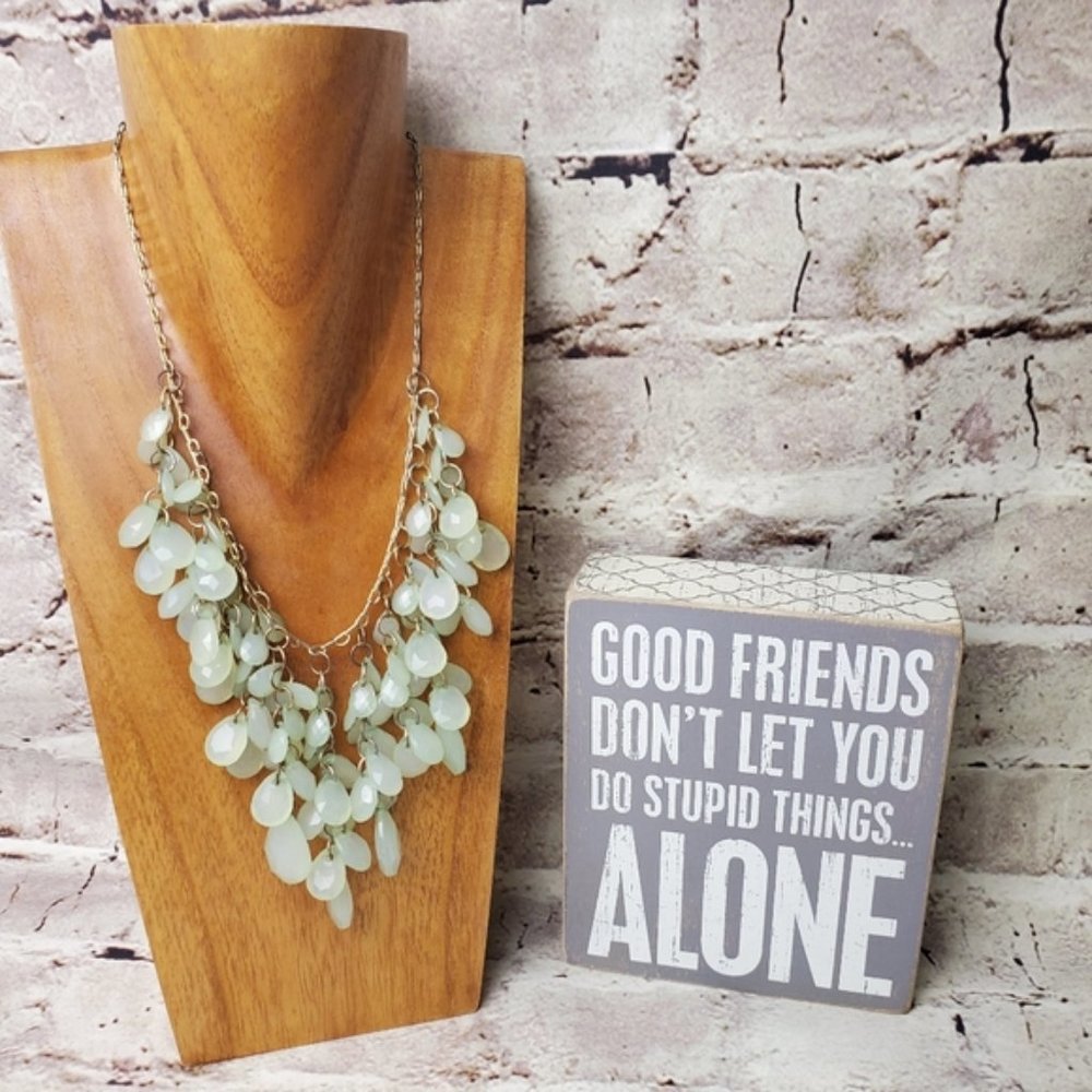 Mint Green Teardrop Charms Layered Bib Necklace Preppy Pastel Boho Formal Party